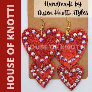 I Love You! Studded Heart Earrings - Red